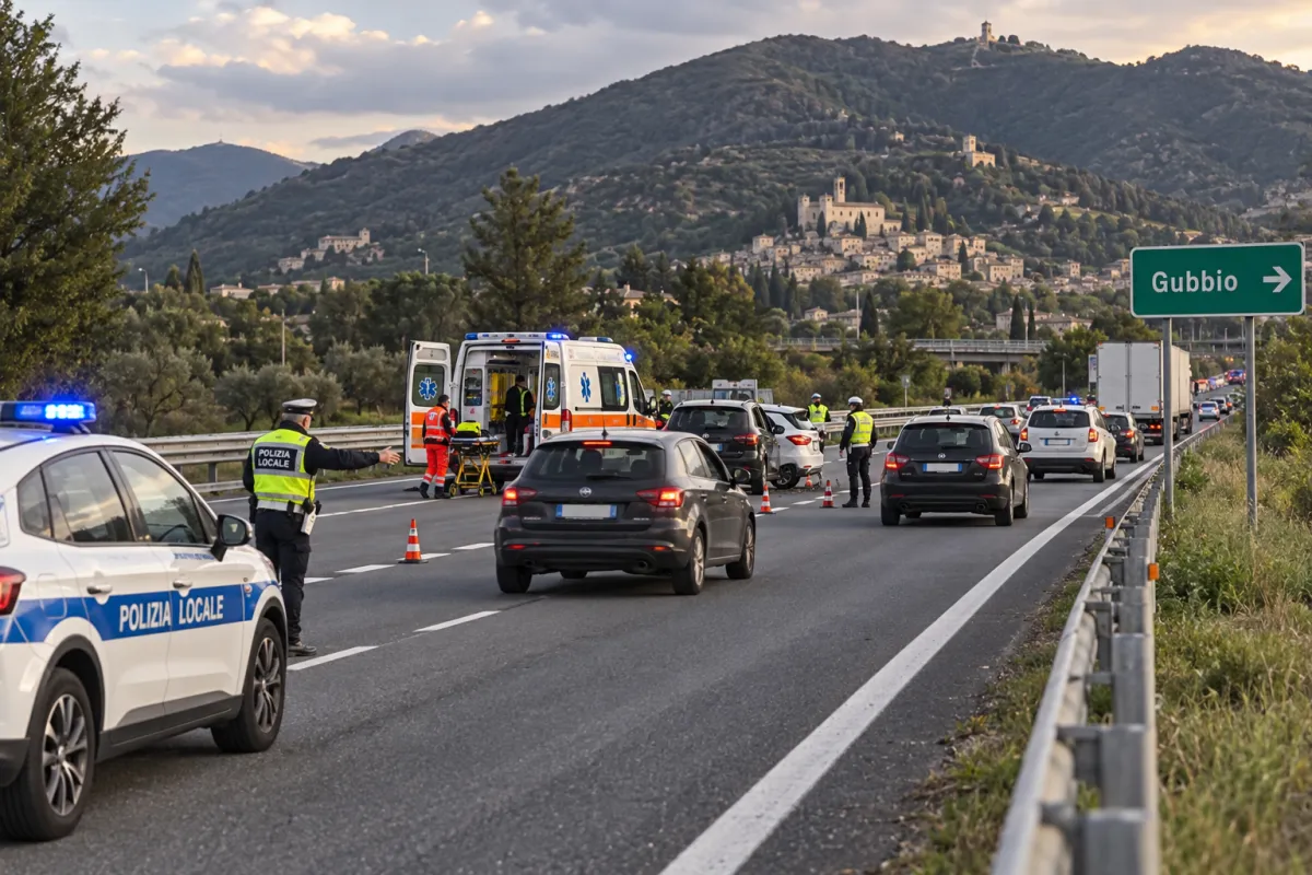 Incidente sulla SS 219 a Gubbio Nord: scontro tra moto e Fiat 500, due feriti