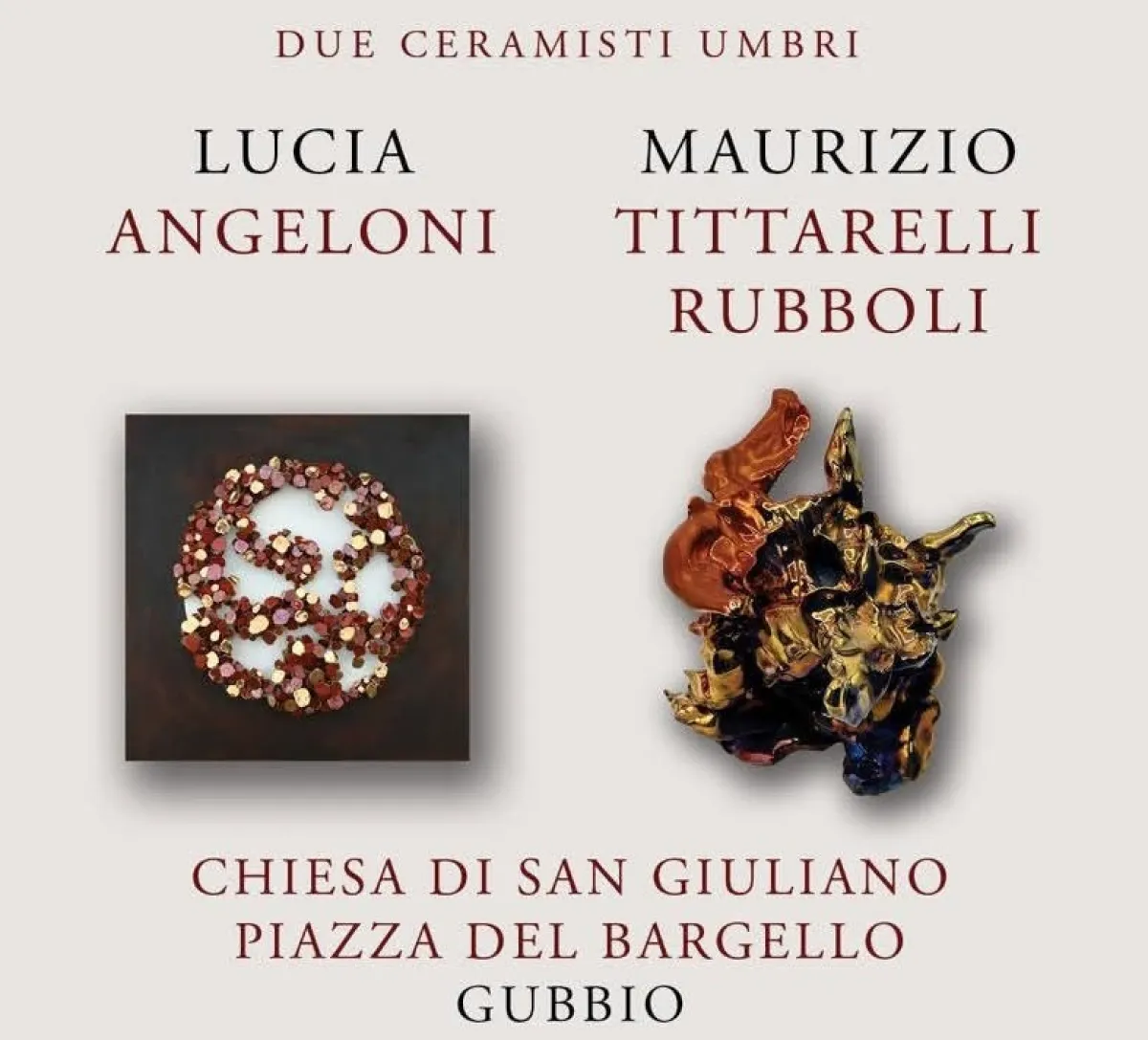 “Sacralia” a Gubbio, ceramica e spiritualità nelle opere di Lucia Angeloni e Maurizio Tittarelli Rubboli
